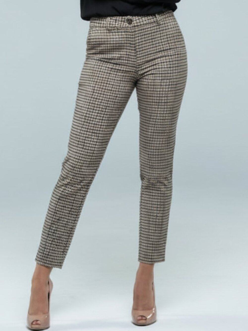 Garnet Hill Women’s Houndstooth Patterned Pants High Rise Straight Leg Trousers
